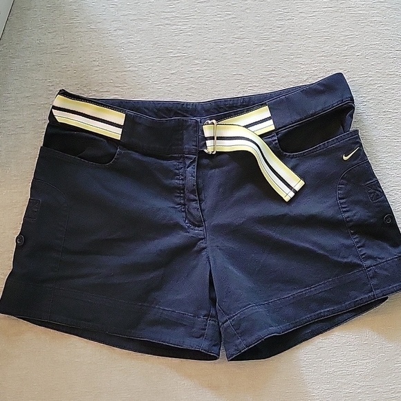 Nike Pants - NIKE dark blue cotton casual shorts with striped belt.   Size is 8 - 10.